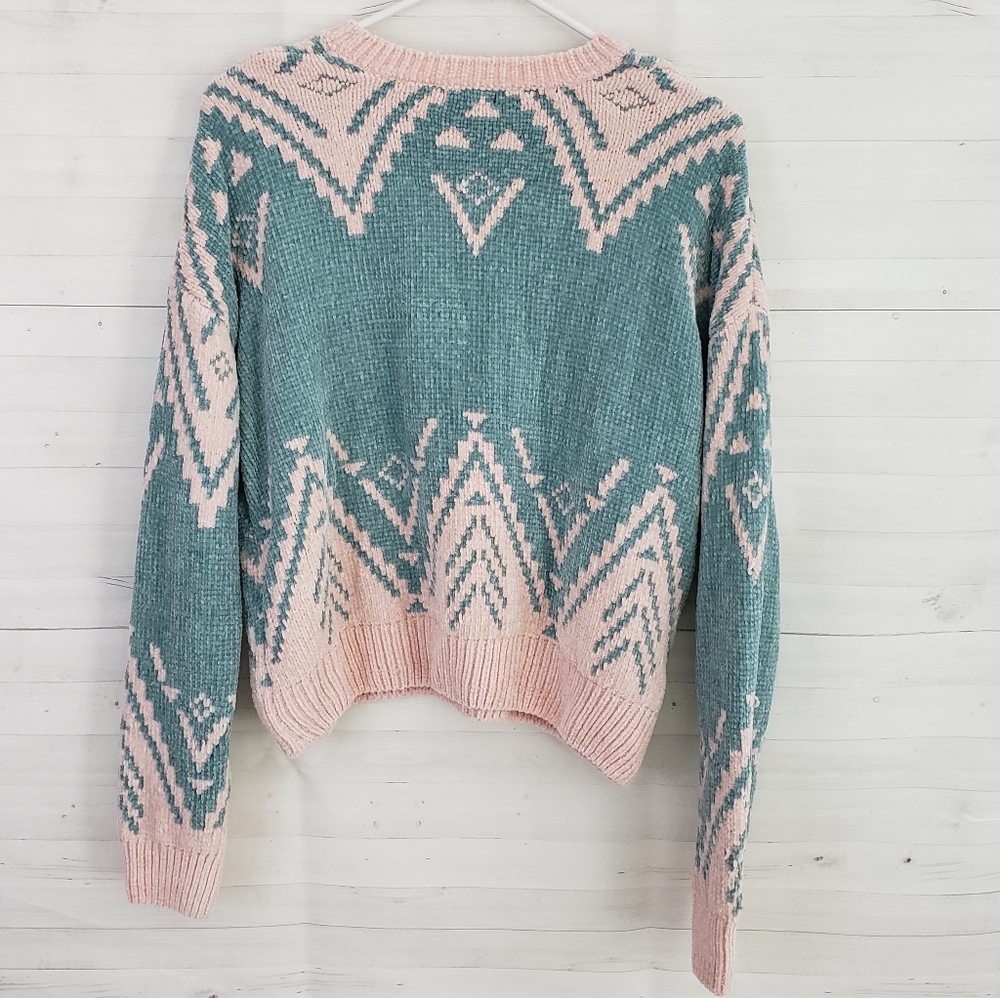 Wild Fable Teal/Pink Crewneck Sweater - Picture 5 of 5
